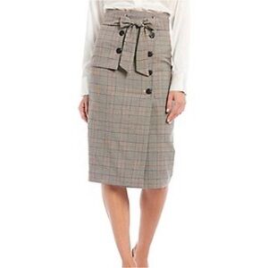 ANTONIO MELANI Plaid Midi Skirt in Gray and Tan